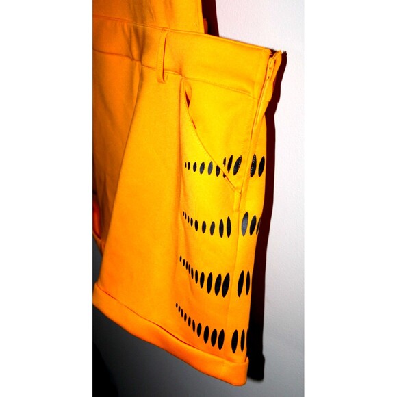 Hot Topic Nickelodeon Garfield Cat Face Orange Overall Shorts Suspenders Costume - Picture 5 of 16